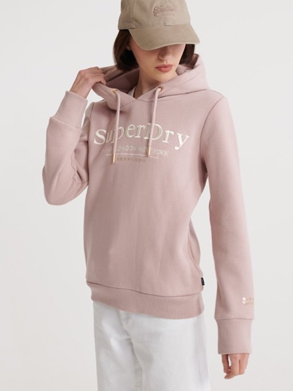 Superdry Dusty Pink Hoodie with Front Logo Pockets Drawstring Hood Women’s US 8